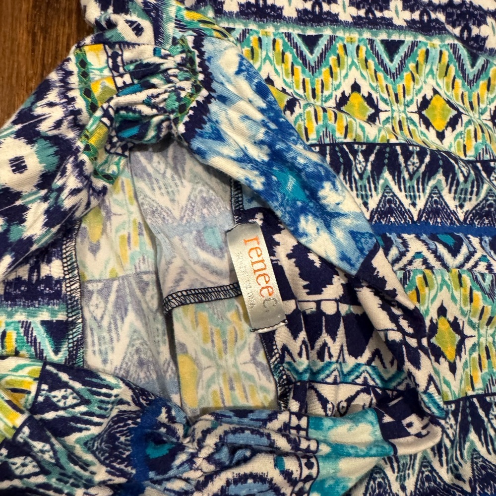 Renee C. Blue and Yellow Patterned Top